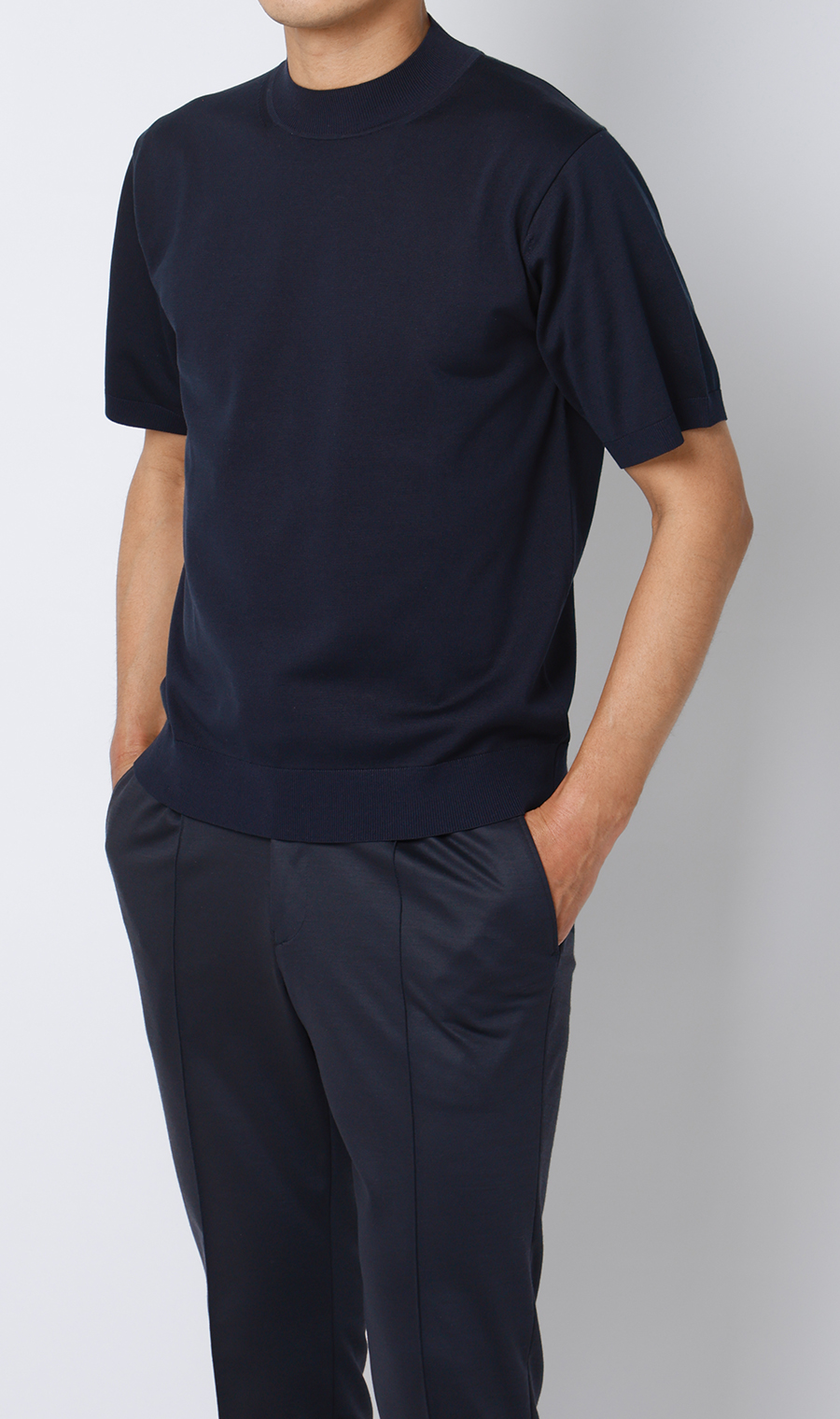 ウォッシャブルシルク半袖ニットT【モックネック】【TOGA MODEL】【TOGA KNIT】【2026年モデル】 ネイビー S