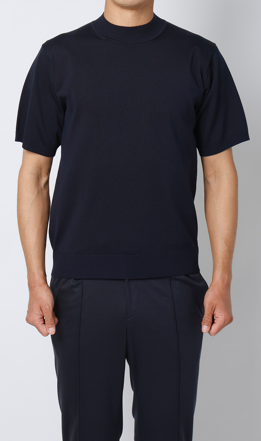 ウォッシャブルシルク半袖ニットT【モックネック】【TOGA MODEL】【TOGA KNIT】【2026年モデル】 ネイビー S
