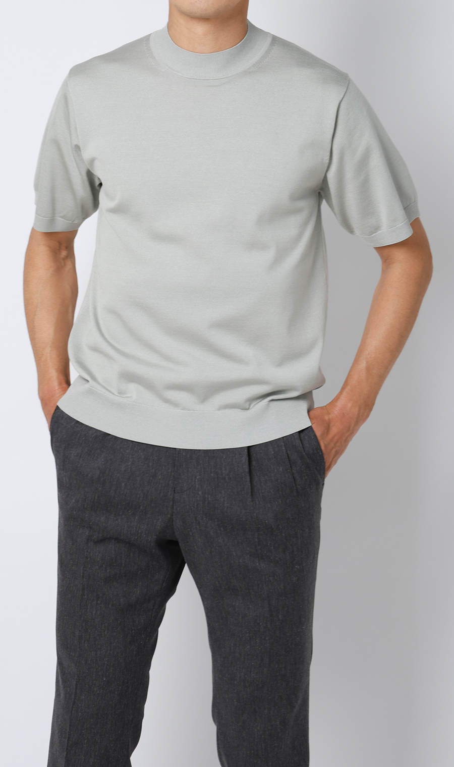 ウォッシャブルシルク半袖ニットT【モックネック】【TOGA MODEL】【TOGA KNIT】【2026年モデル】 ライトグレー S