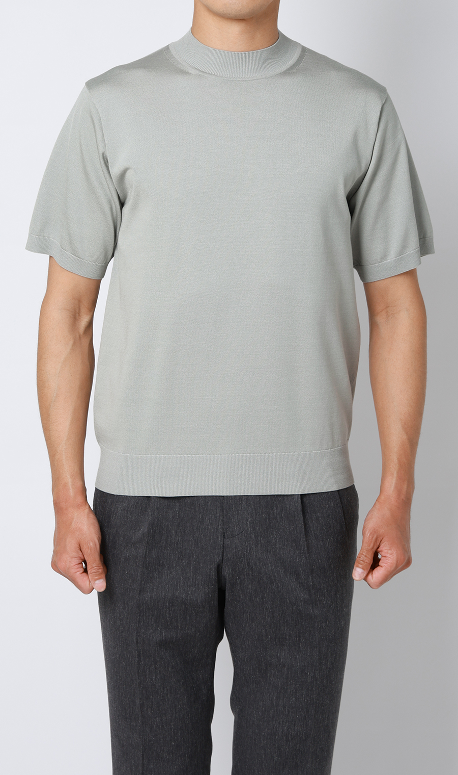 ウォッシャブルシルク半袖ニットT【モックネック】【TOGA MODEL】【TOGA KNIT】【2026年モデル】 ライトグレー S