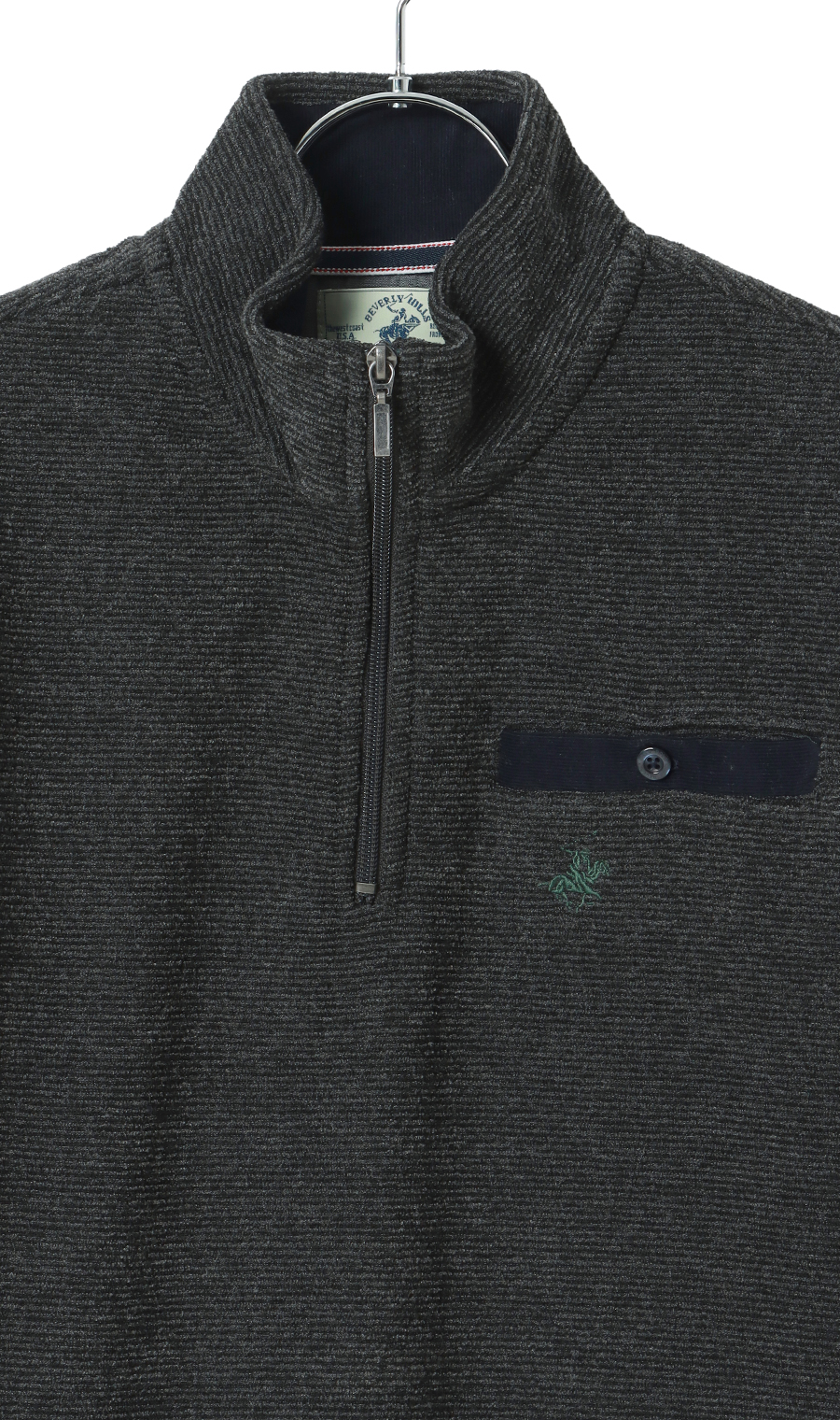 ブークレー裏起毛ハーフジップトレーナー【BEVERLY HILLS POLO CLUB】 ブラック M