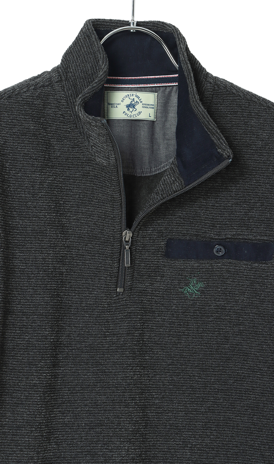ブークレー裏起毛ハーフジップトレーナー【BEVERLY HILLS POLO CLUB】 ブラック M