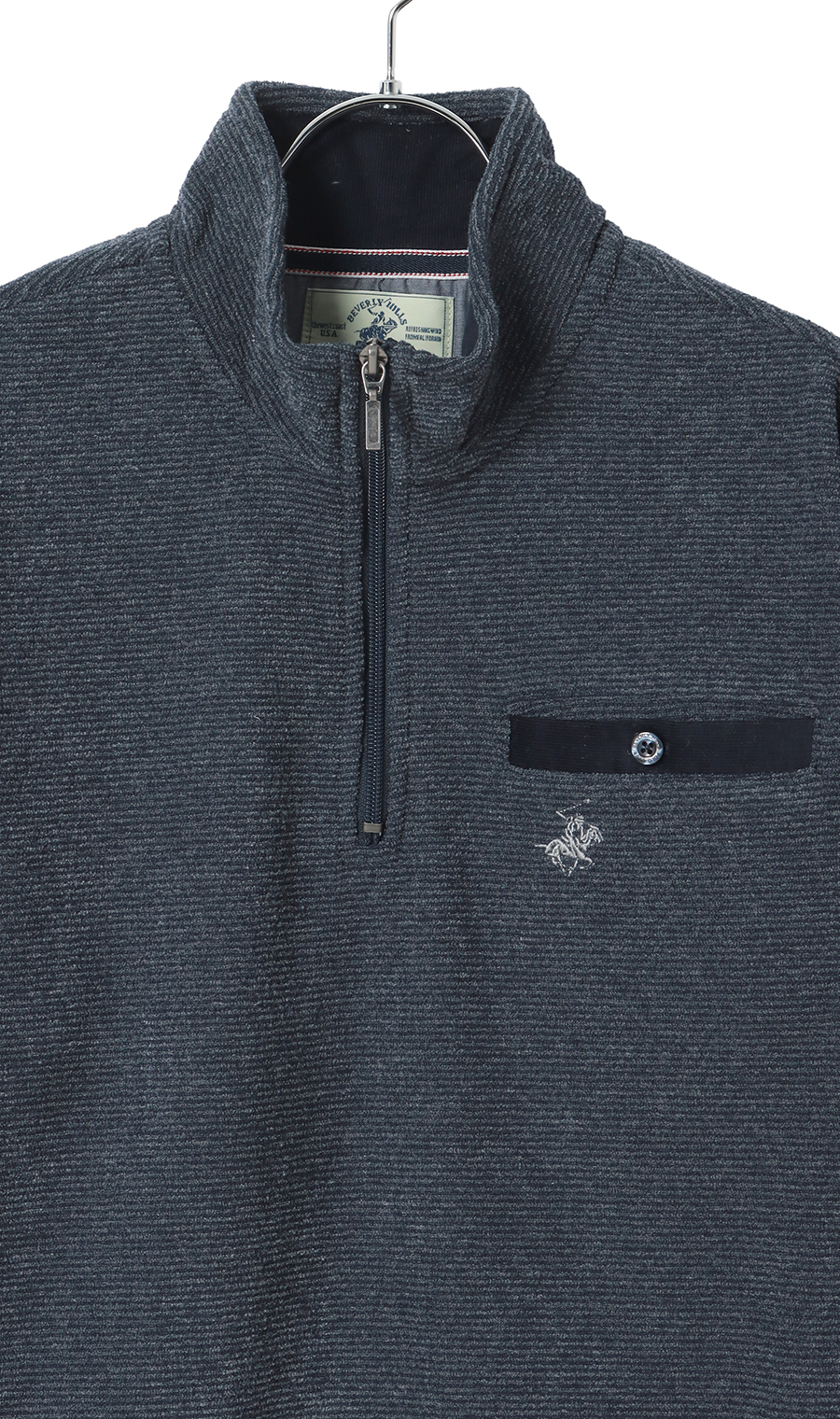 ブークレー裏起毛ハーフジップトレーナー【BEVERLY HILLS POLO CLUB】 ネイビー M