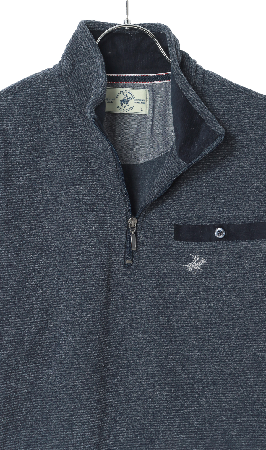 ブークレー裏起毛ハーフジップトレーナー【BEVERLY HILLS POLO CLUB】 ネイビー M
