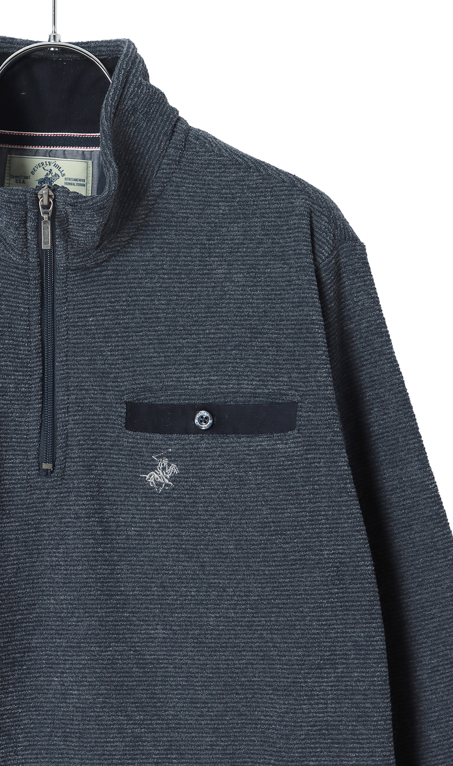 ブークレー裏起毛ハーフジップトレーナー【BEVERLY HILLS POLO CLUB】 ネイビー M