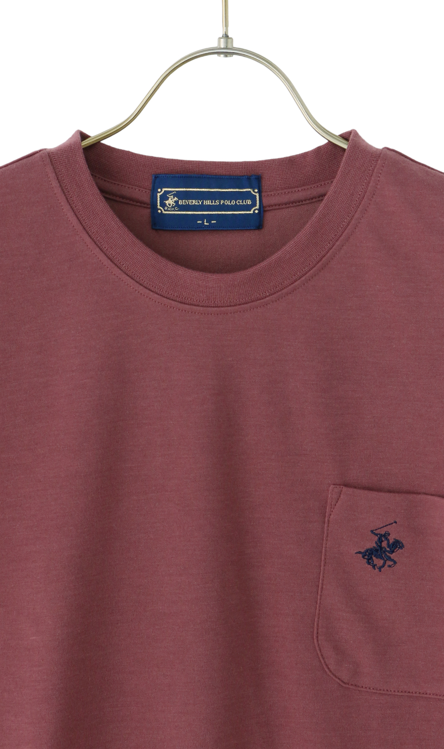 半袖ポケ付きクルーTシャツ【BEVERLY HILLS POLO CLUB】 ワイン L