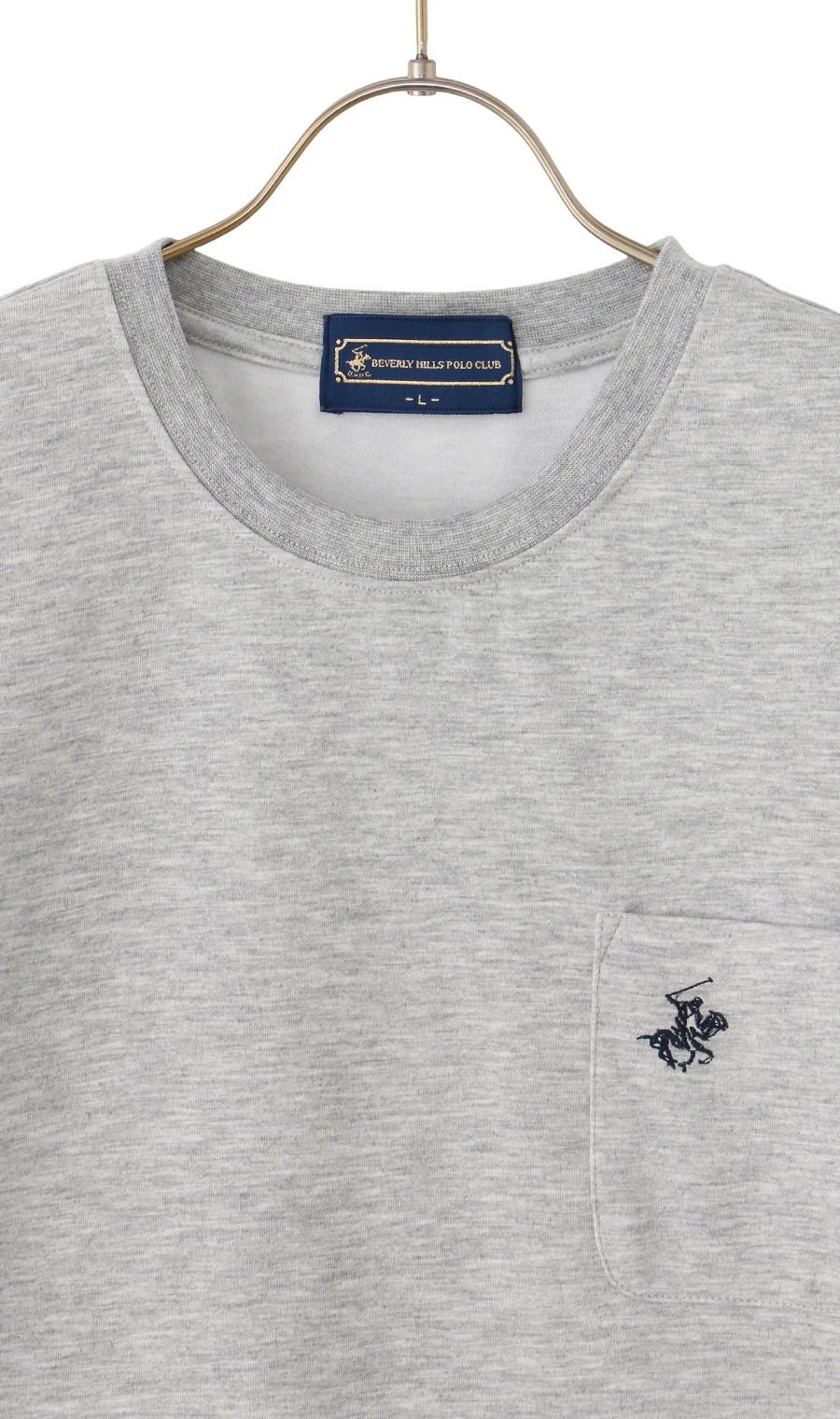 半袖ポケ付きクルーTシャツ【BEVERLY HILLS POLO CLUB】 ライトグレー M