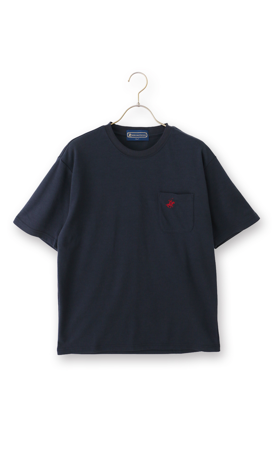 半袖ポケ付きクルーTシャツ【BEVERLY HILLS POLO CLUB】 ネイビー LL