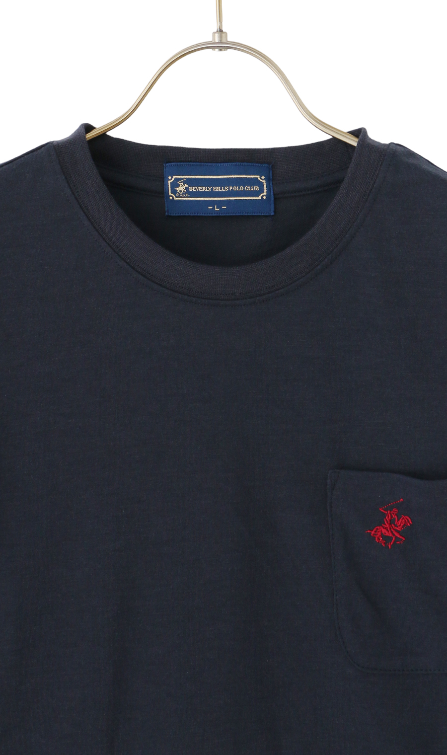 半袖ポケ付きクルーTシャツ【BEVERLY HILLS POLO CLUB】 ネイビー LL