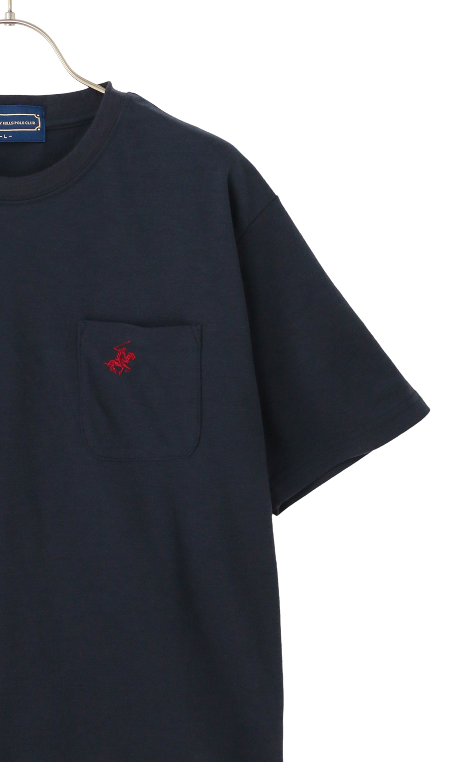 半袖ポケ付きクルーTシャツ【BEVERLY HILLS POLO CLUB】 ネイビー LL
