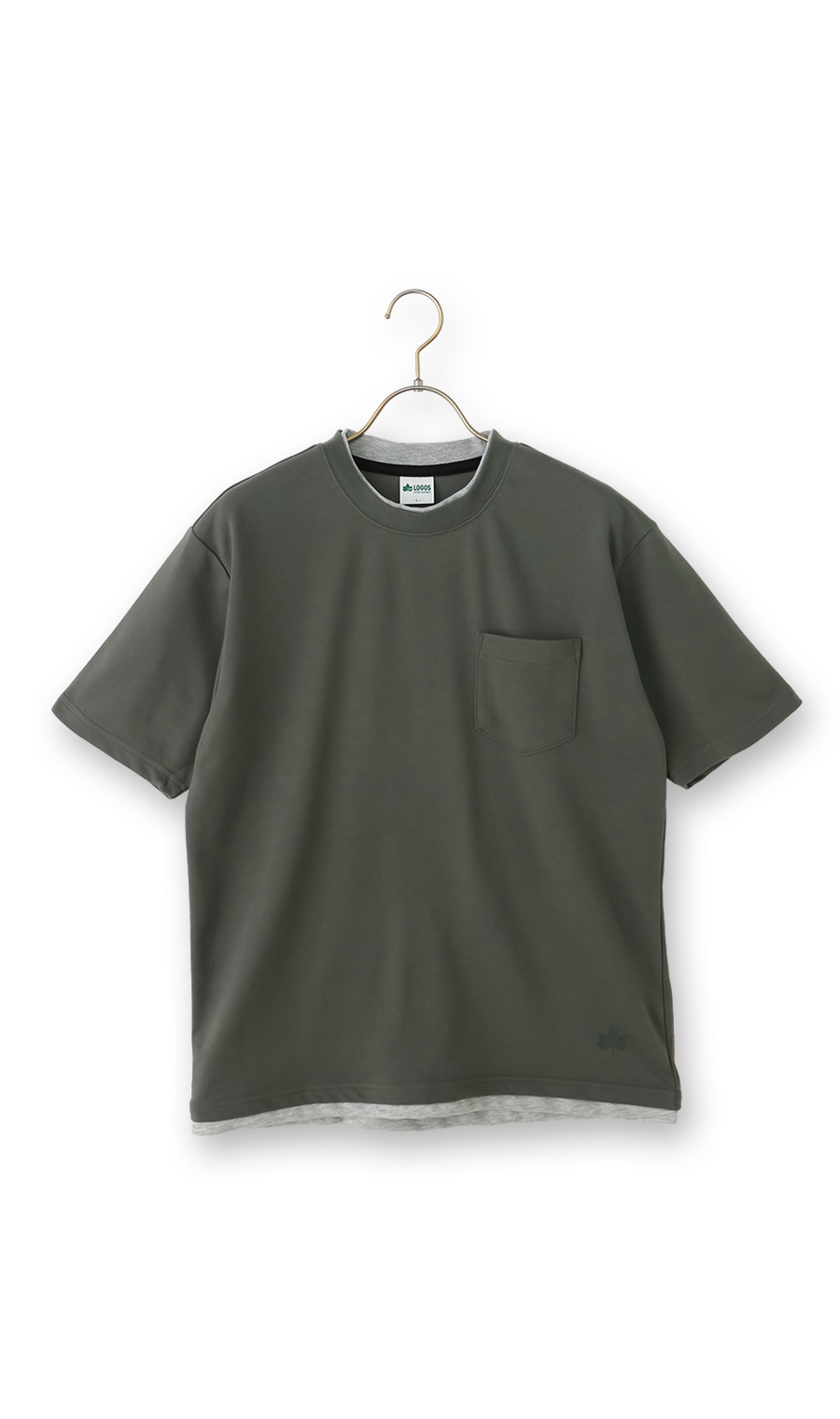 フェイクレイヤードTシャツ カーキ M