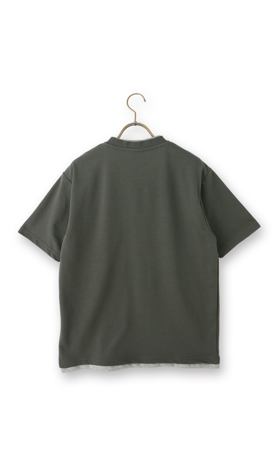 フェイクレイヤードTシャツ カーキ M