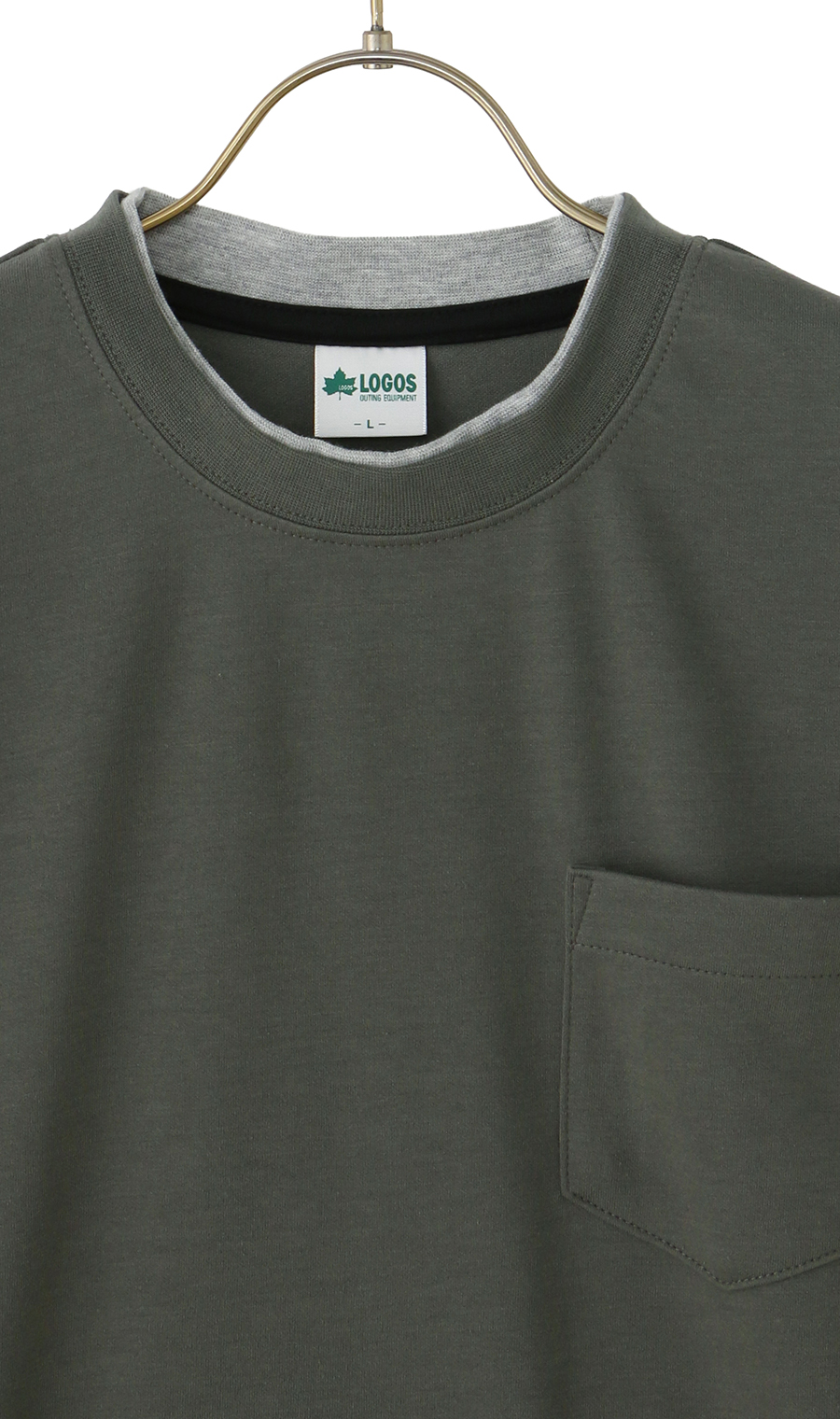 フェイクレイヤードTシャツ カーキ M