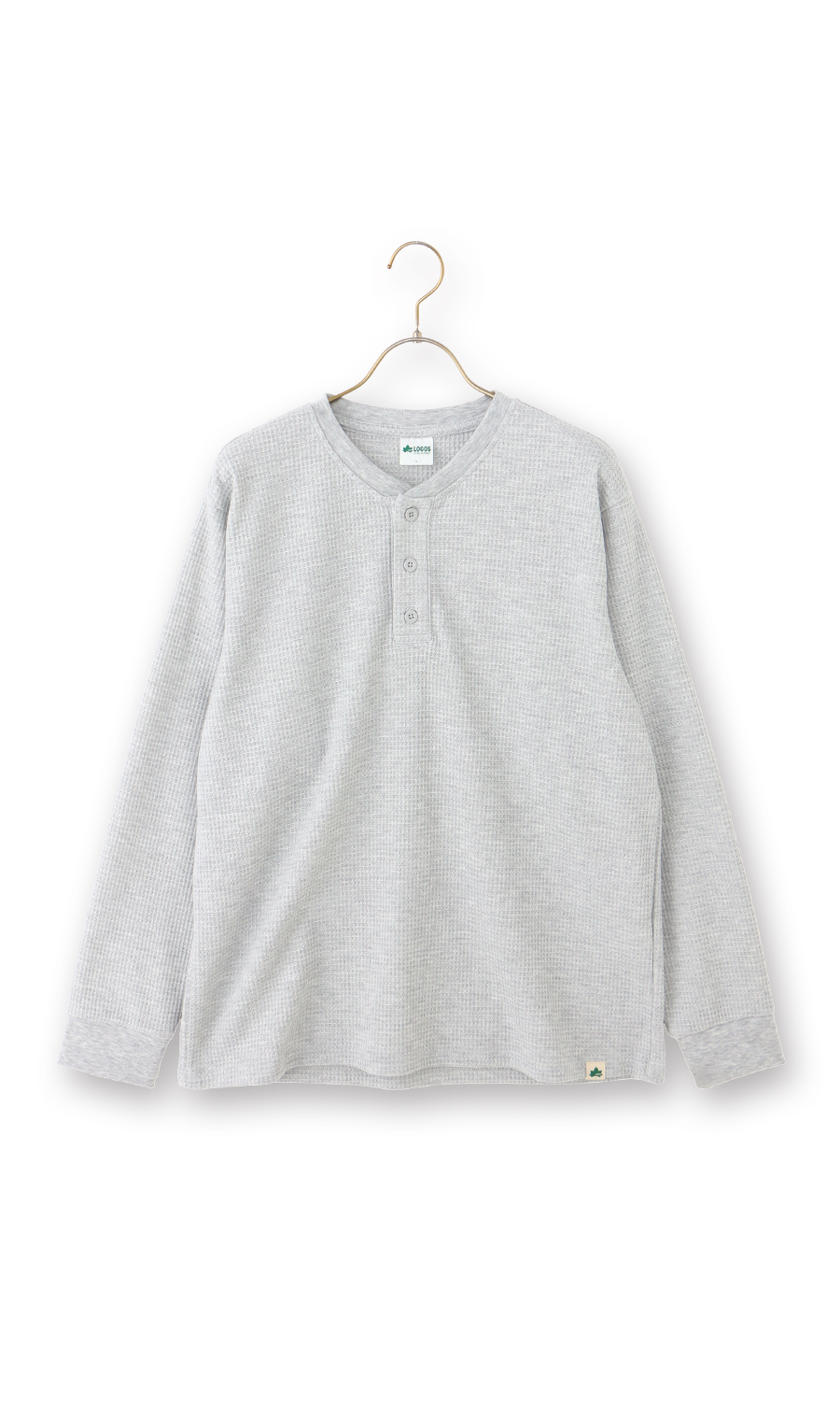 ワッフルヘンリーネックTシャツ【LOGOS】 ライトグレー L