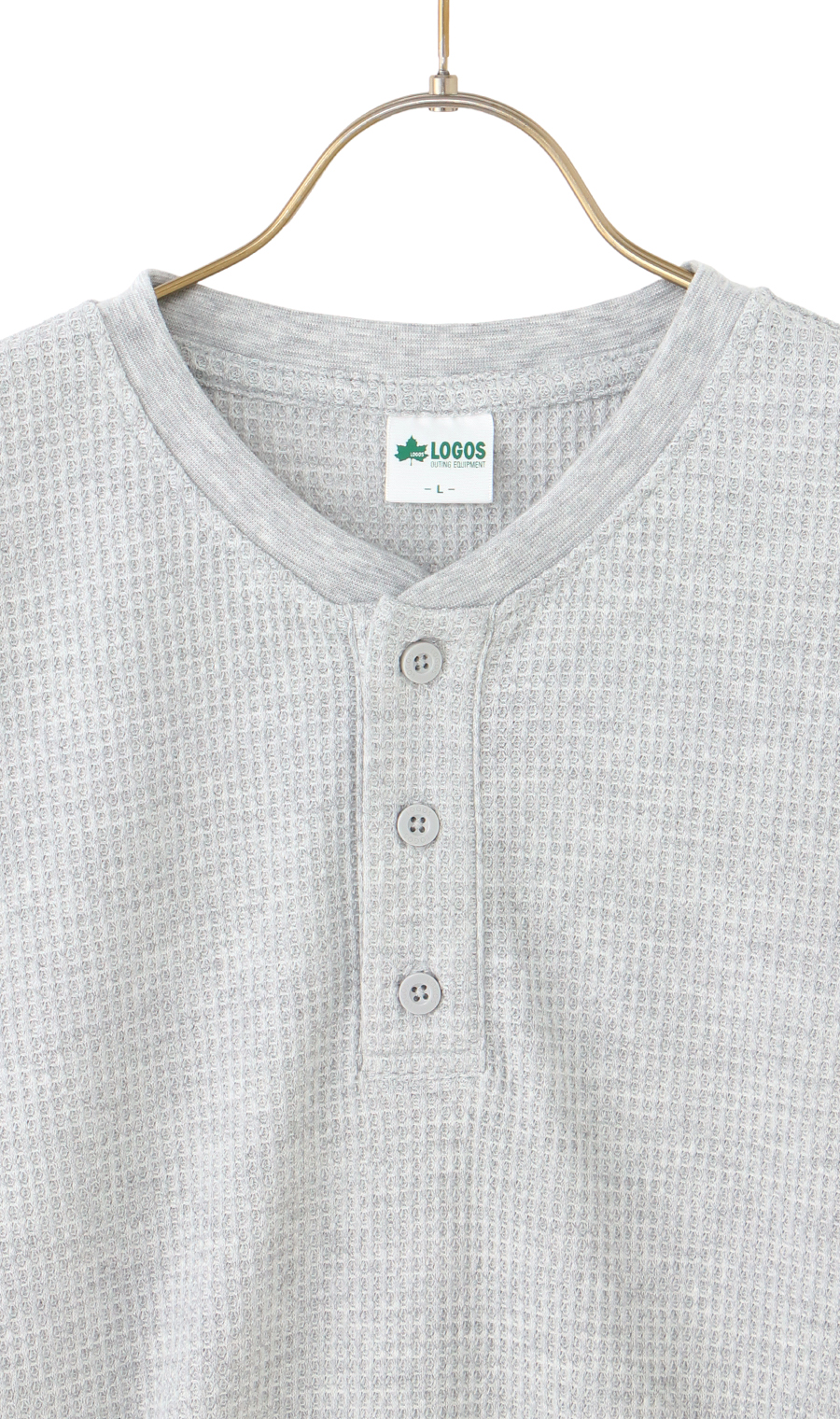 ワッフルヘンリーネックTシャツ【LOGOS】 ライトグレー L