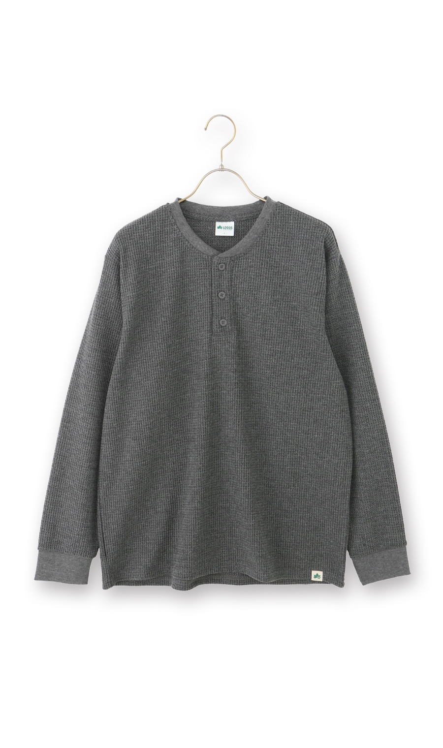ワッフルヘンリーネックTシャツ【LOGOS】 グレー L