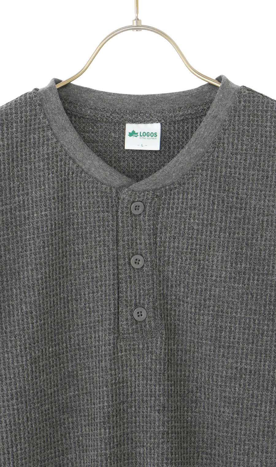 ワッフルヘンリーネックTシャツ【LOGOS】 グレー L