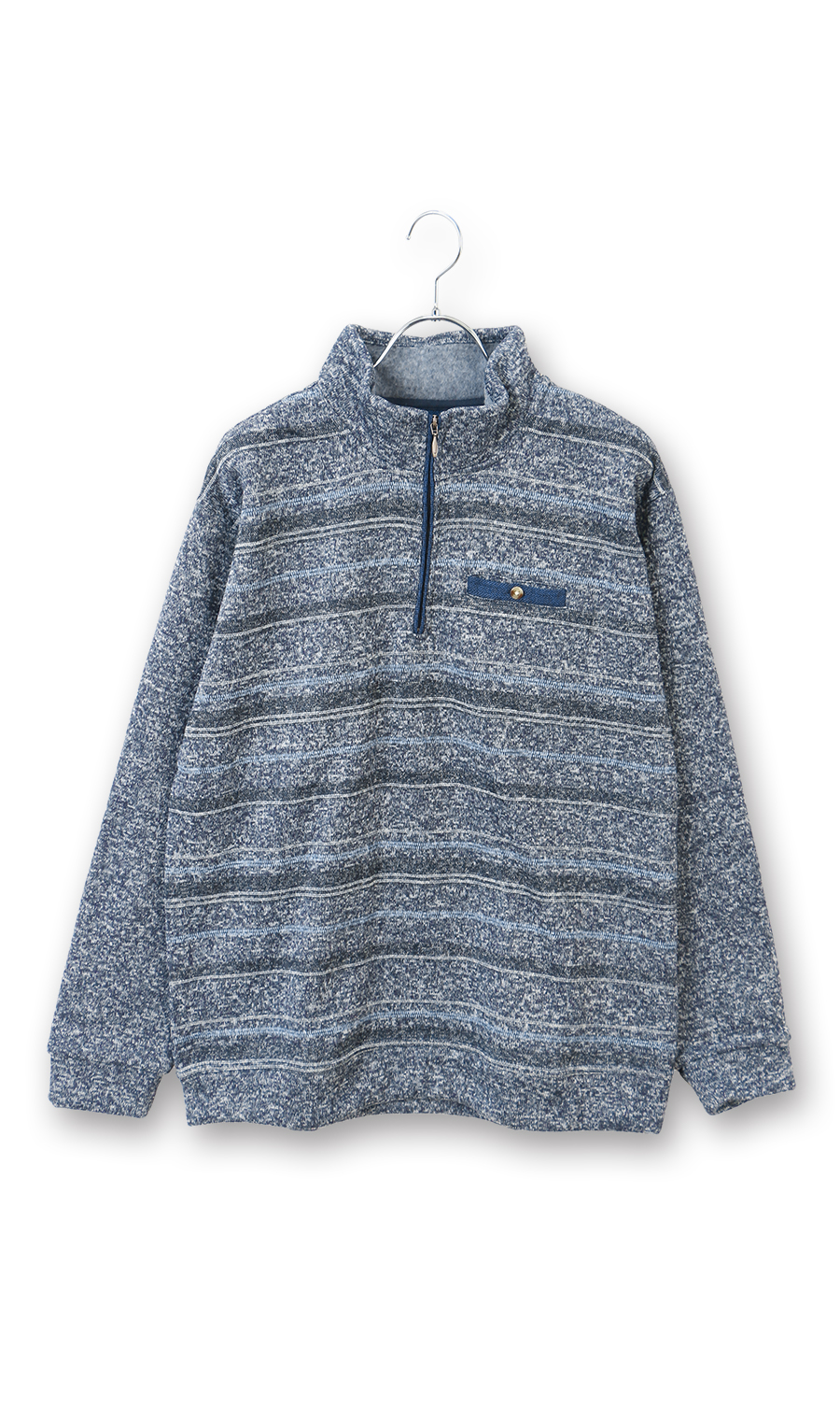 ニットフリースハーフジップトレーナー ブルー M