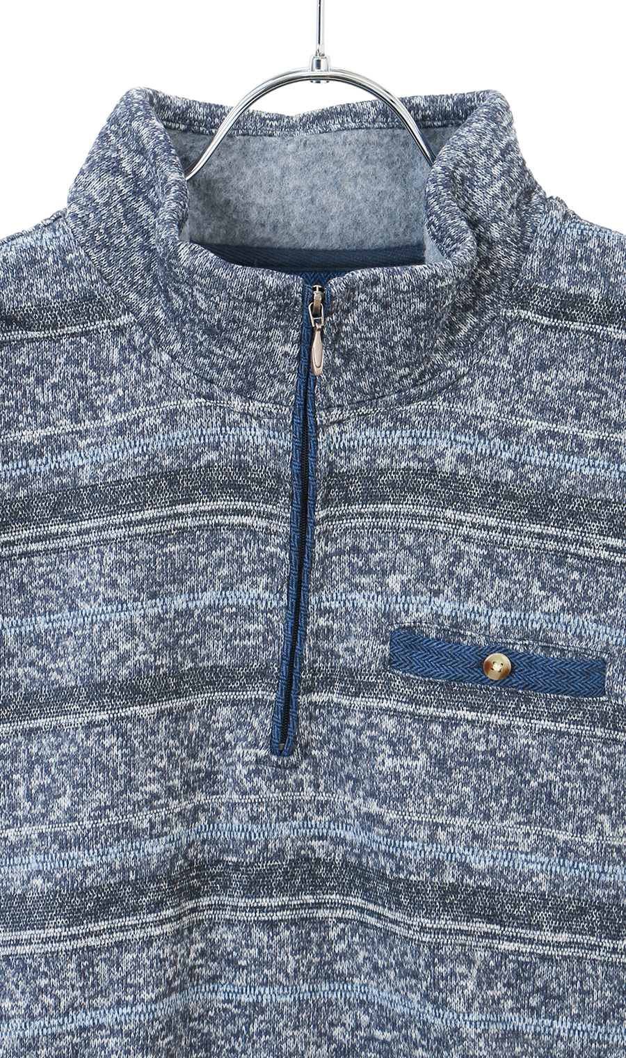 ニットフリースハーフジップトレーナー ブルー M