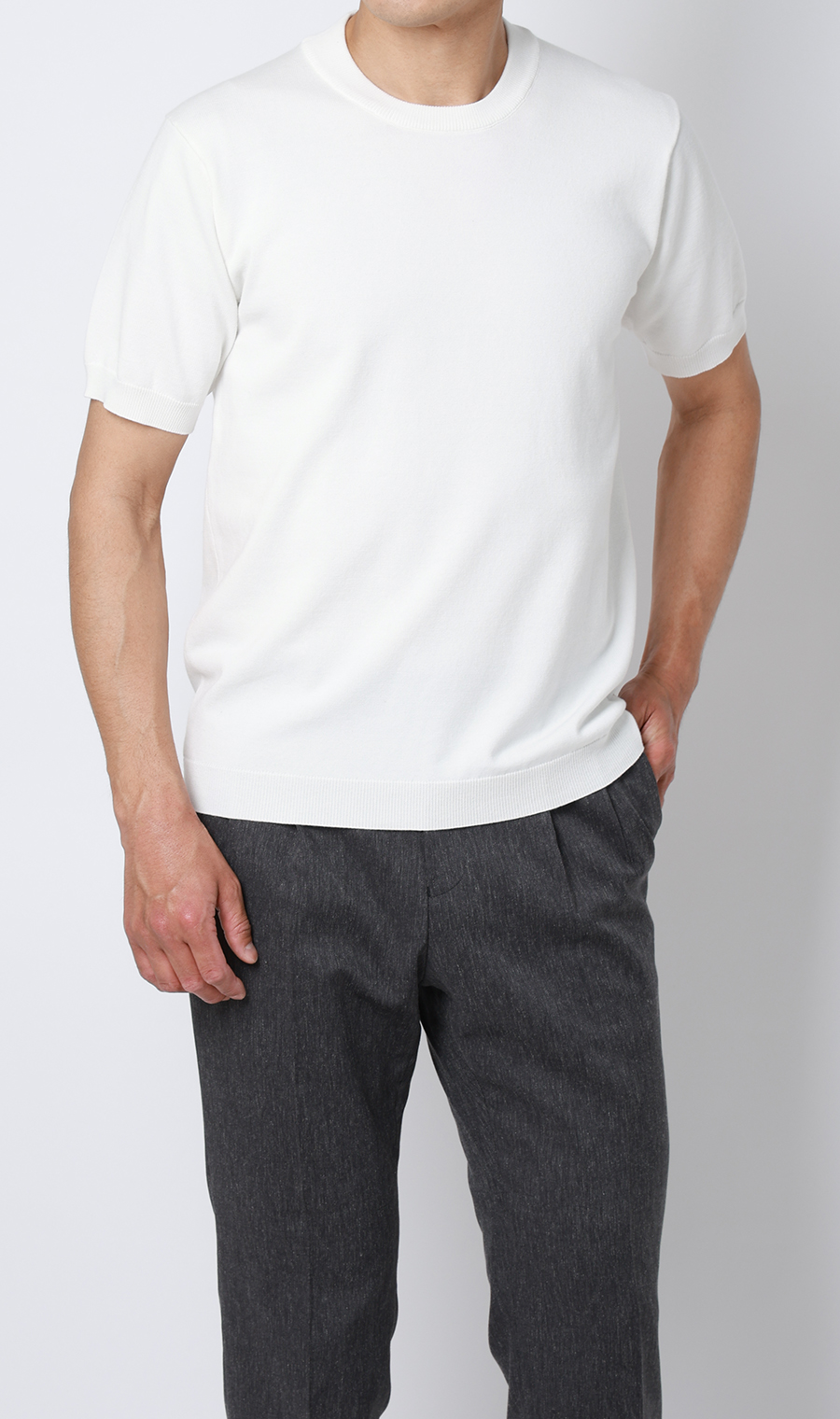 コットンコーデュラ半袖ニットT【オペラネック】【TOGA MODEL】【TOGA KNIT】【2026年モデル】 ホワイト S