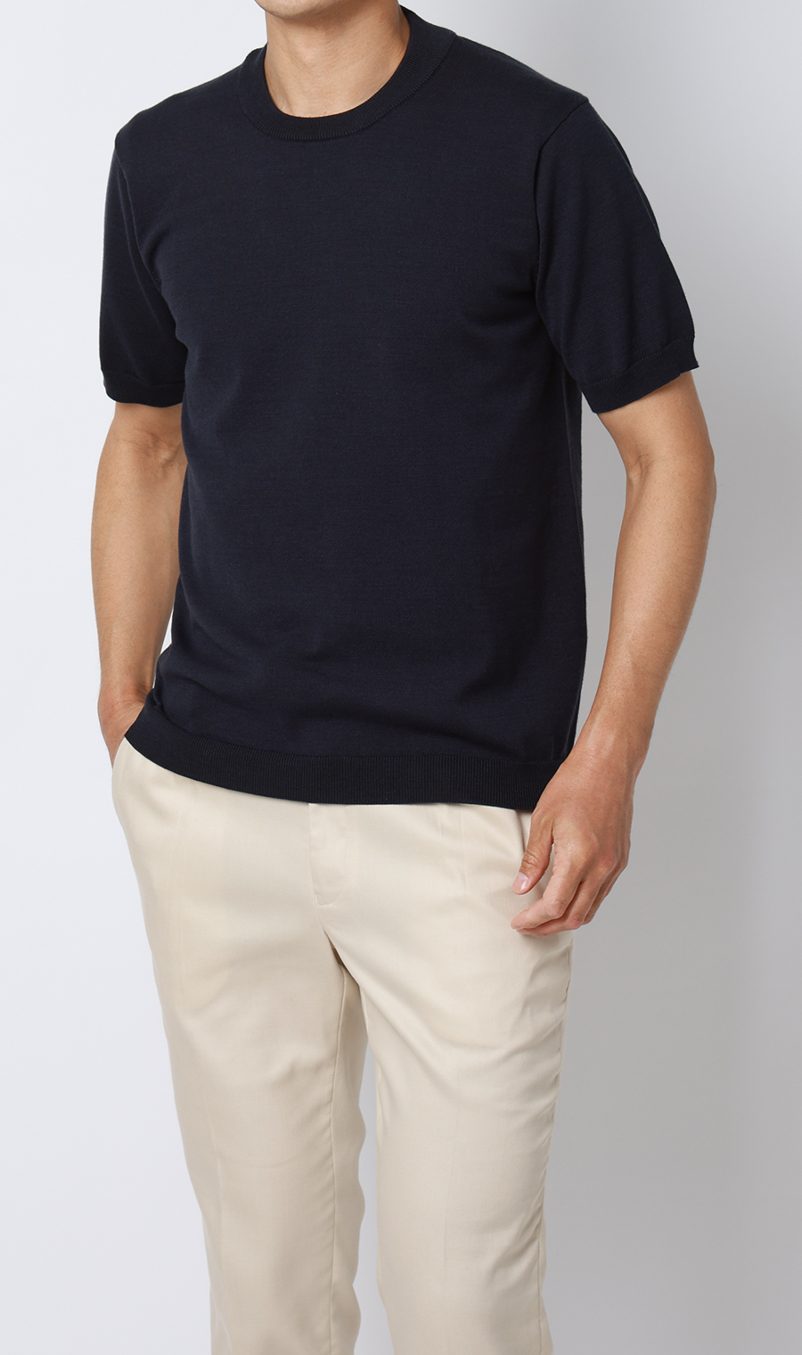 コットンコーデュラ半袖ニットT【オペラネック】【TOGA MODEL】【TOGA KNIT】【2026年モデル】 ネイビー S