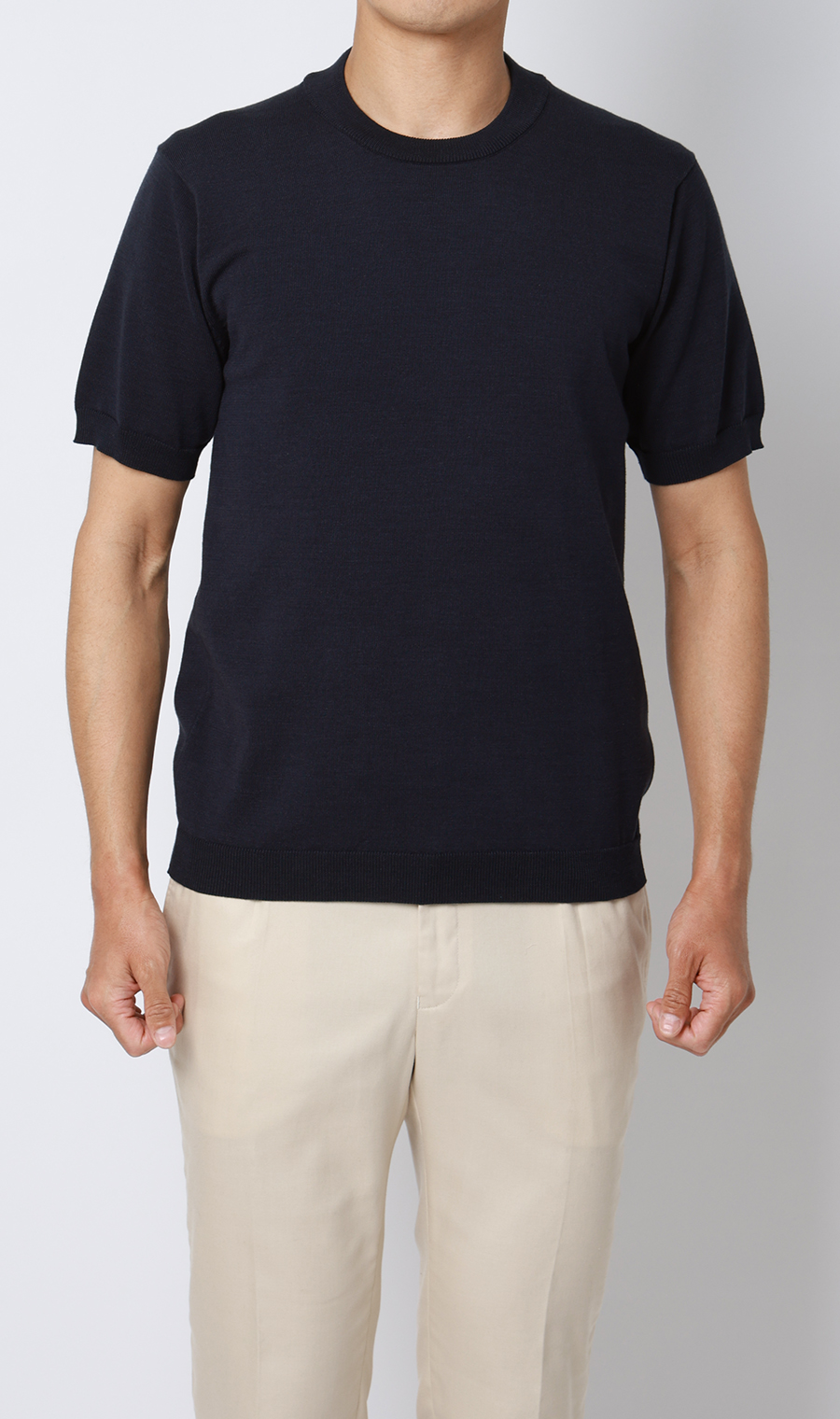 コットンコーデュラ半袖ニットT【オペラネック】【TOGA MODEL】【TOGA KNIT】【2026年モデル】 ネイビー S