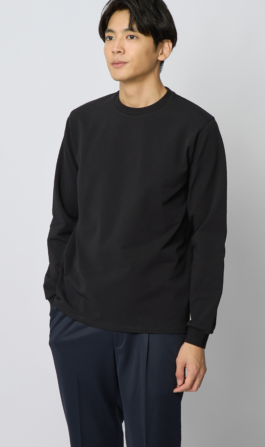 クルーネックTシャツ【長袖】 ブラック S
