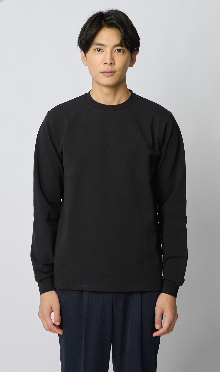 クルーネックTシャツ【長袖】 ブラック S