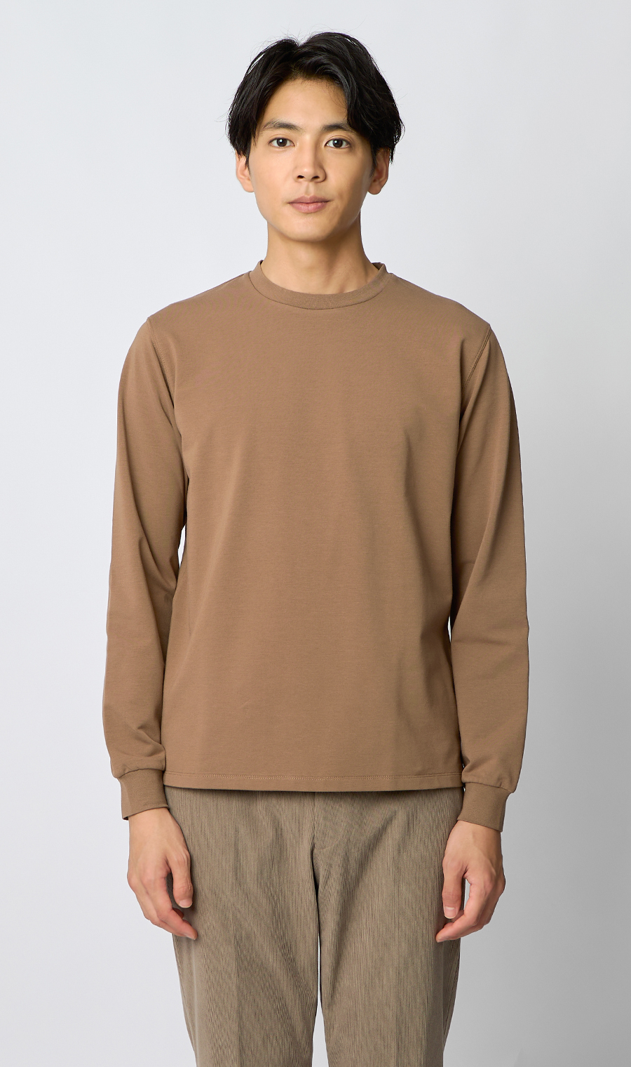クルーネックTシャツ【長袖】 ブラウン S