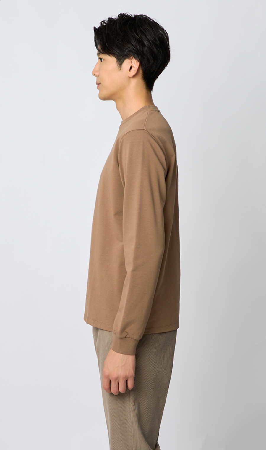 クルーネックTシャツ【長袖】 ブラウン S