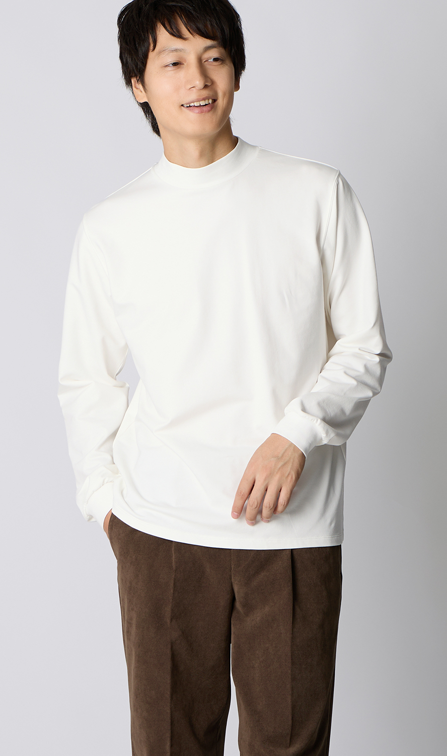 S　モックネック　白、ネイビー　２枚セット(L) リラックスFIT セミルーズ モックネックTシャツ 通販【ニッセン】