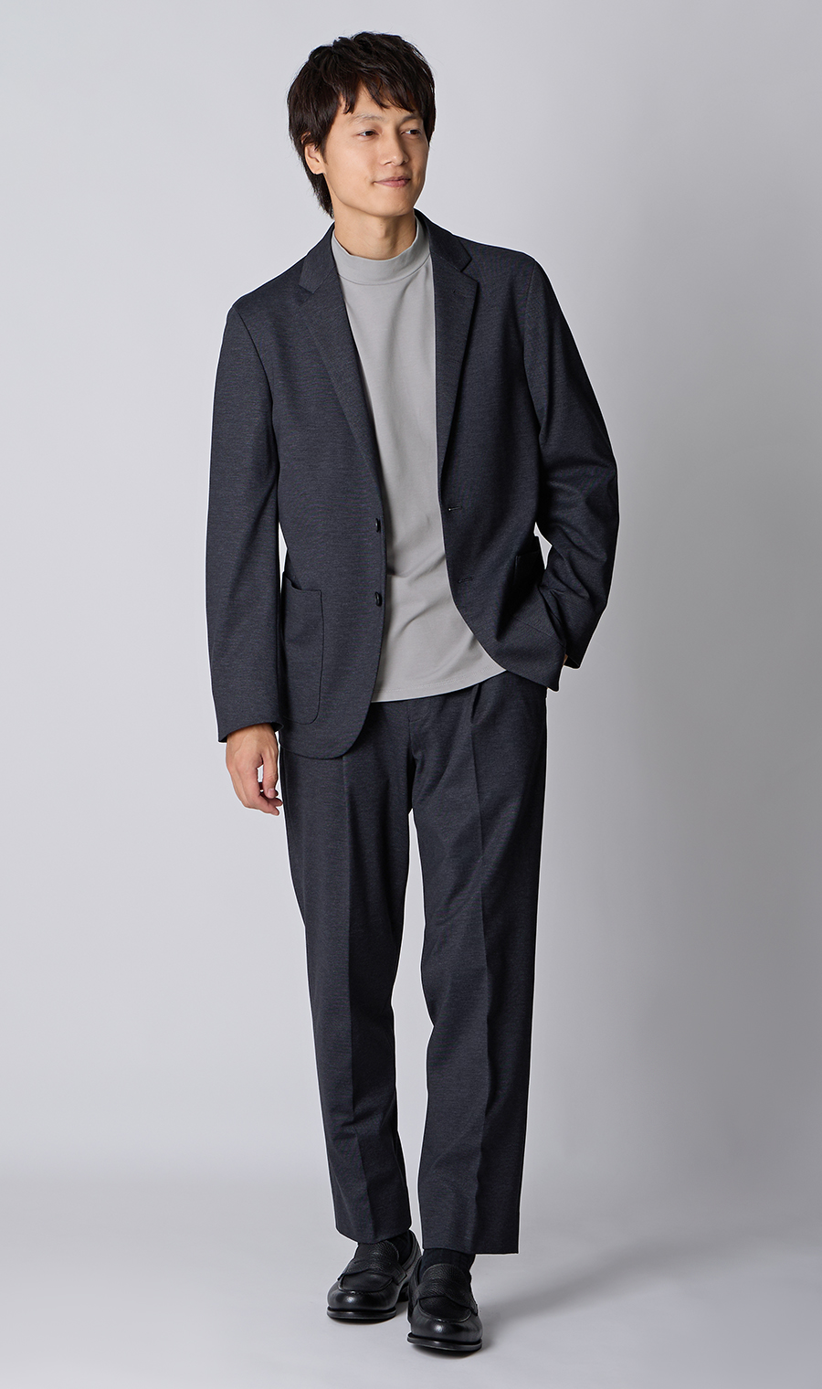 モックネックTシャツ【長袖】 グレー S