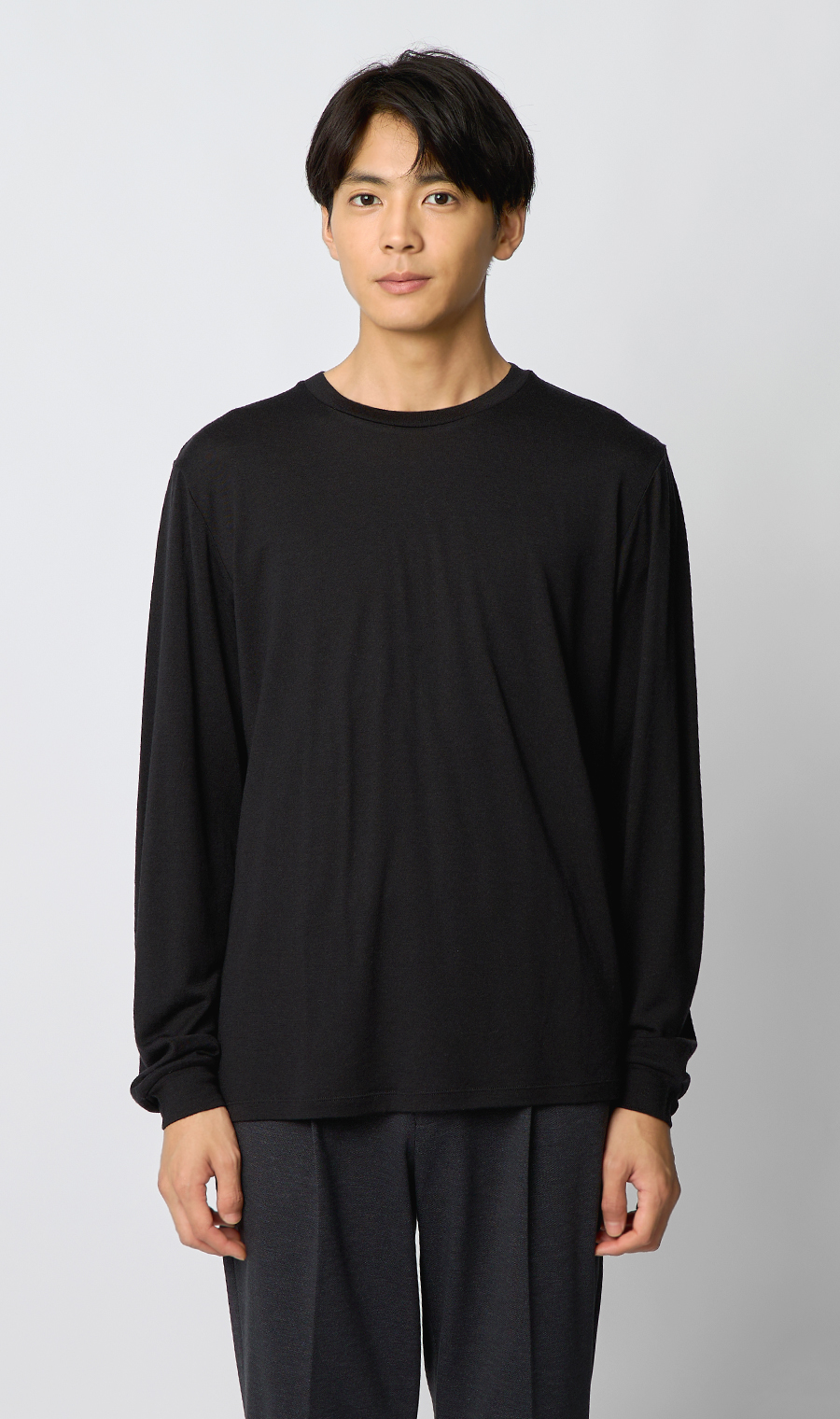 クルーネックロングTシャツ ブラック S