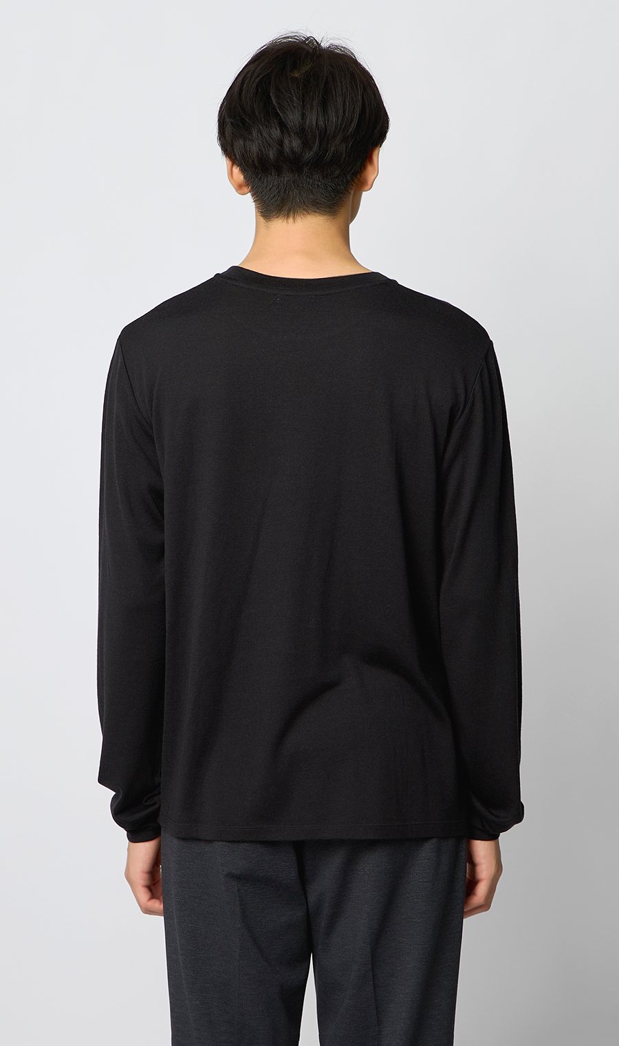 クルーネックロングTシャツ ブラック S