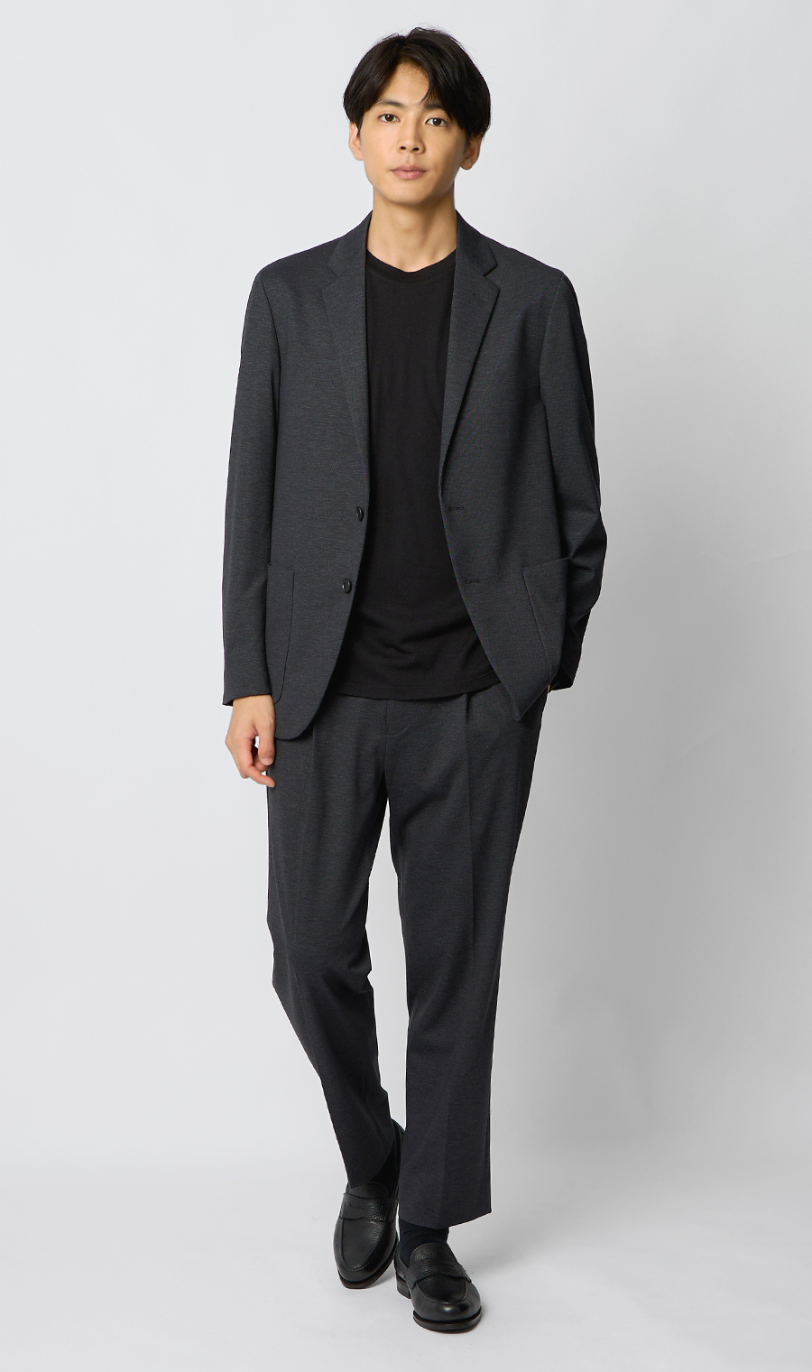 クルーネックロングTシャツ ブラック S