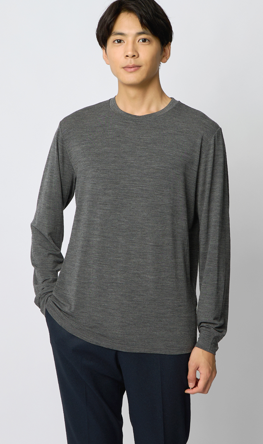 クルーネックロングTシャツ グレー S