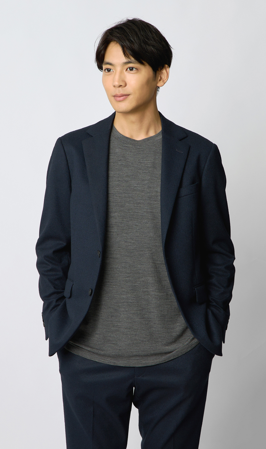 クルーネックロングTシャツ グレー S