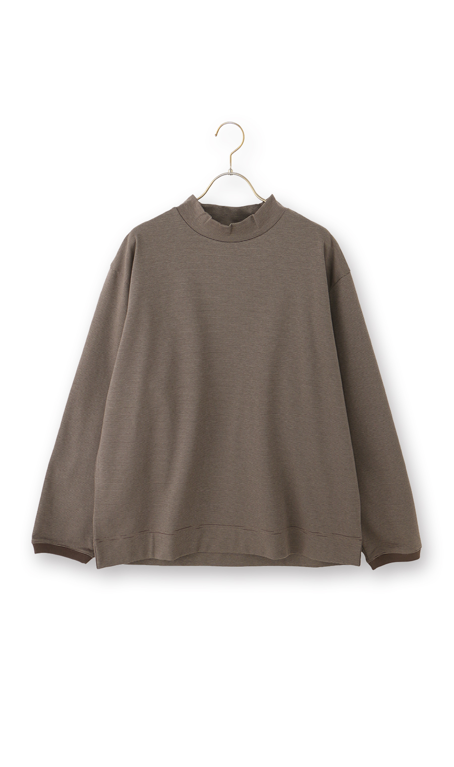 ポンチモックネックTシャツ【長袖】 ブラウン L