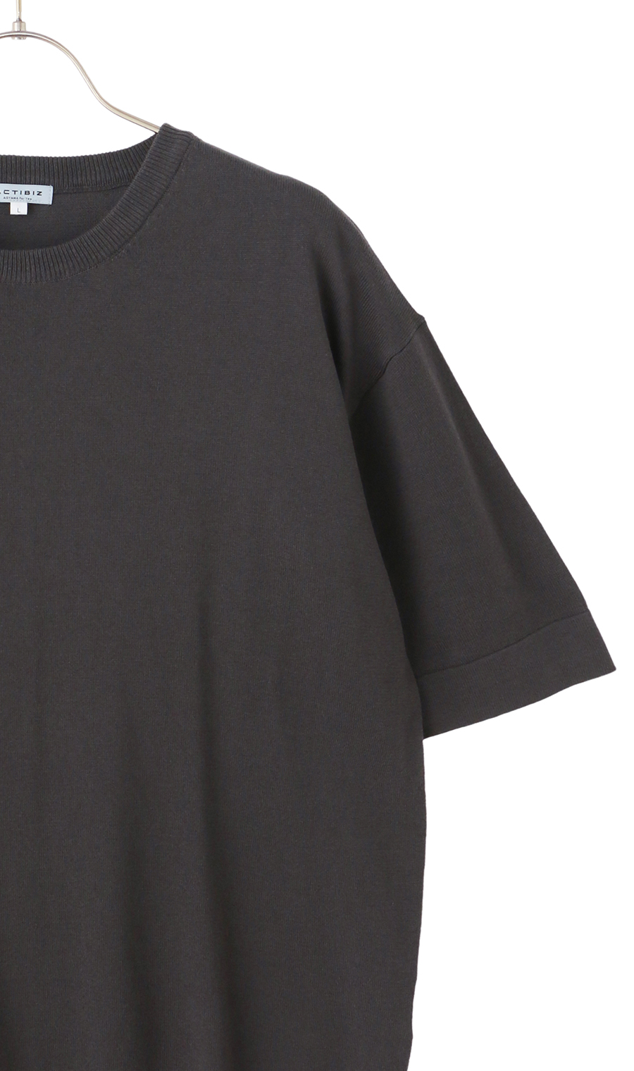 洗えるニットTシャツ【＃すご】 チャコール L