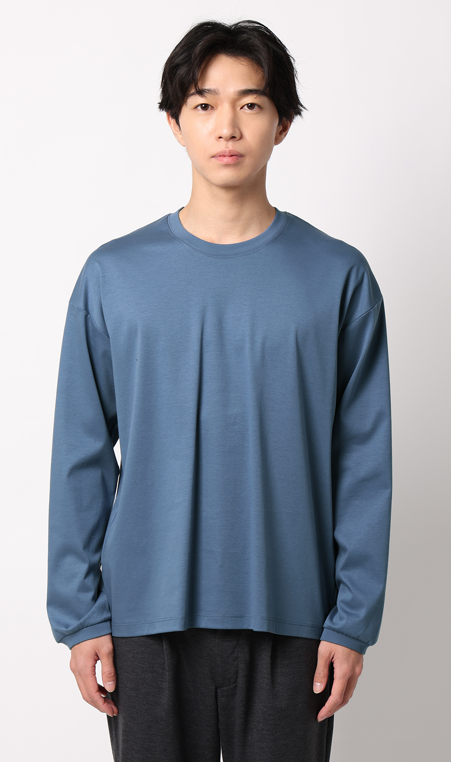 形態安定ロングTシャツ【COOL CONTACT】【＃すご】 ブルー S