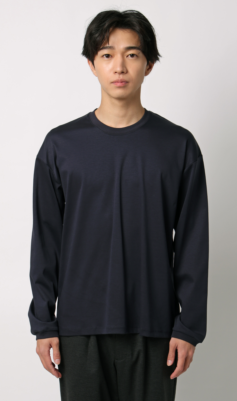 形態安定ロングTシャツ【COOL CONTACT】【＃すご】 ネイビー S