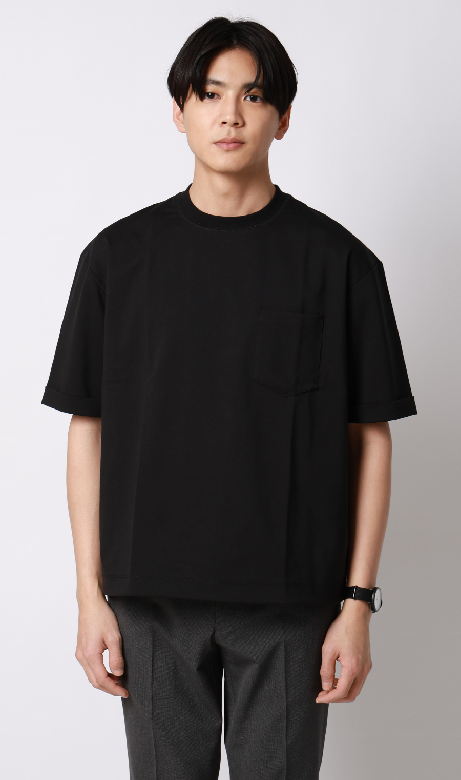 ポンチ裾ドローコードTシャツ【半袖】 ブラック S