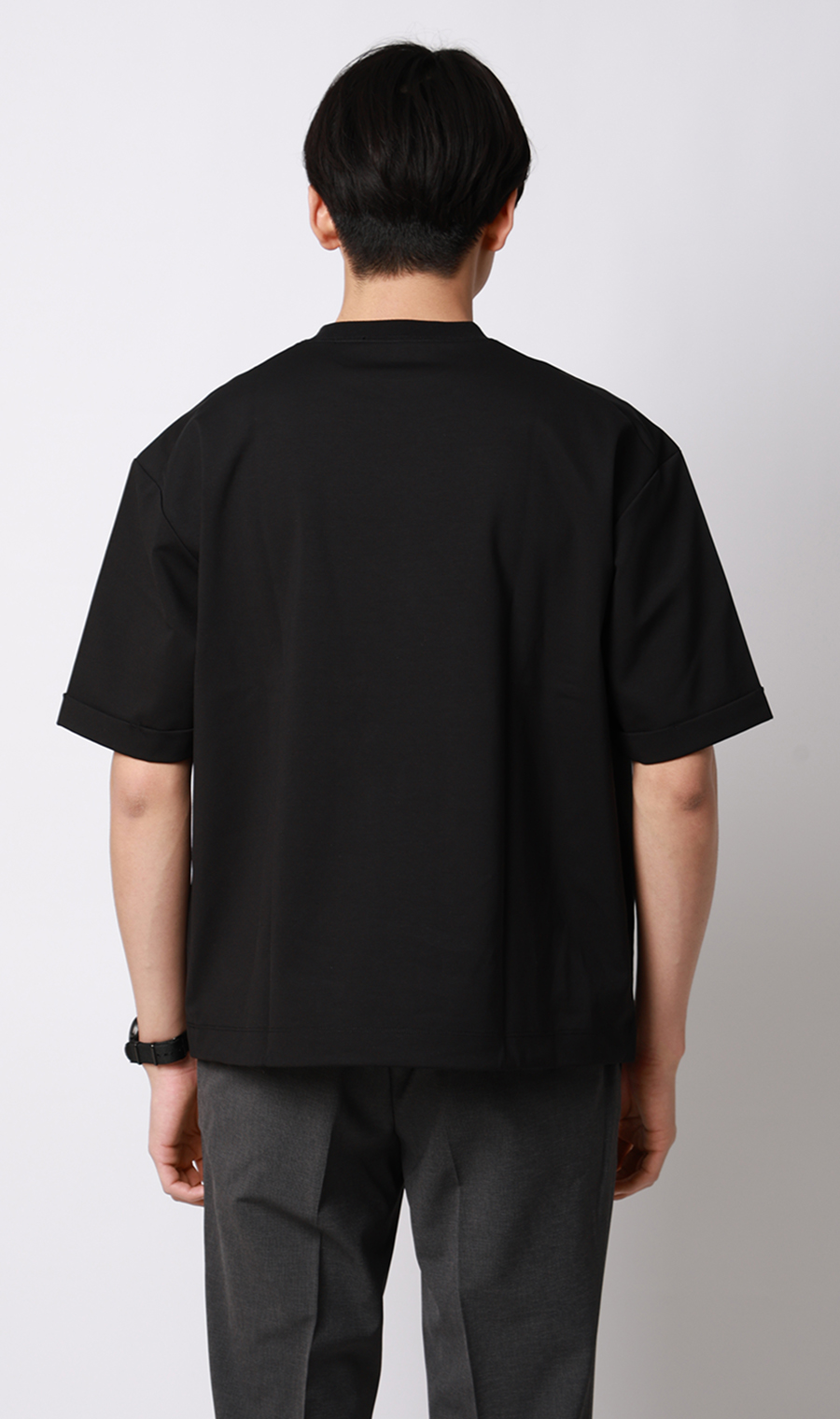 ポンチ裾ドローコードTシャツ【半袖】 ブラック S