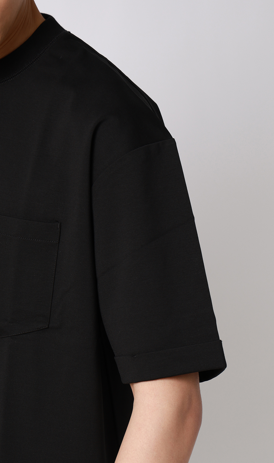 ポンチ裾ドローコードTシャツ【半袖】 ブラック S