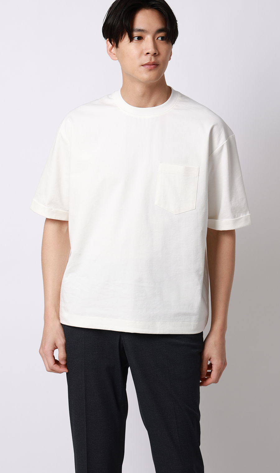 ポンチ裾ドローコードTシャツ【半袖】 ホワイト S