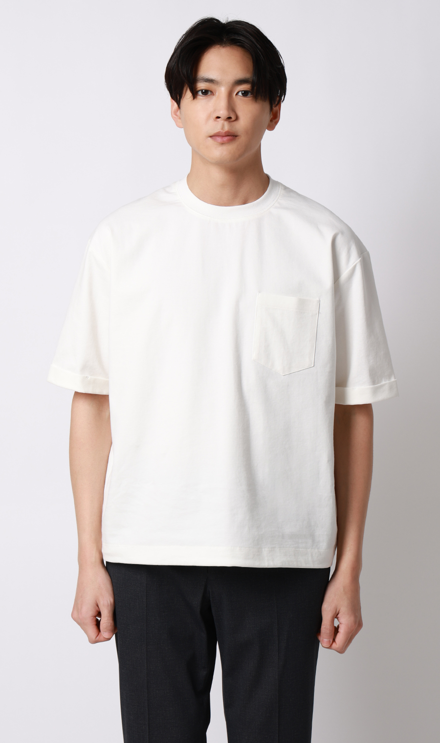 ポンチ裾ドローコードTシャツ【半袖】 ホワイト S