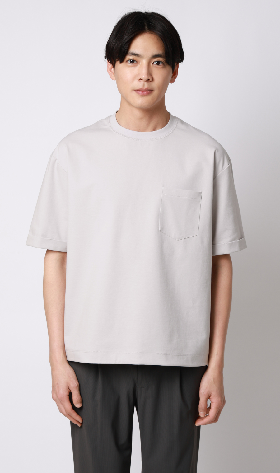 ポンチ裾ドローコードTシャツ【半袖】 ライトグレー S