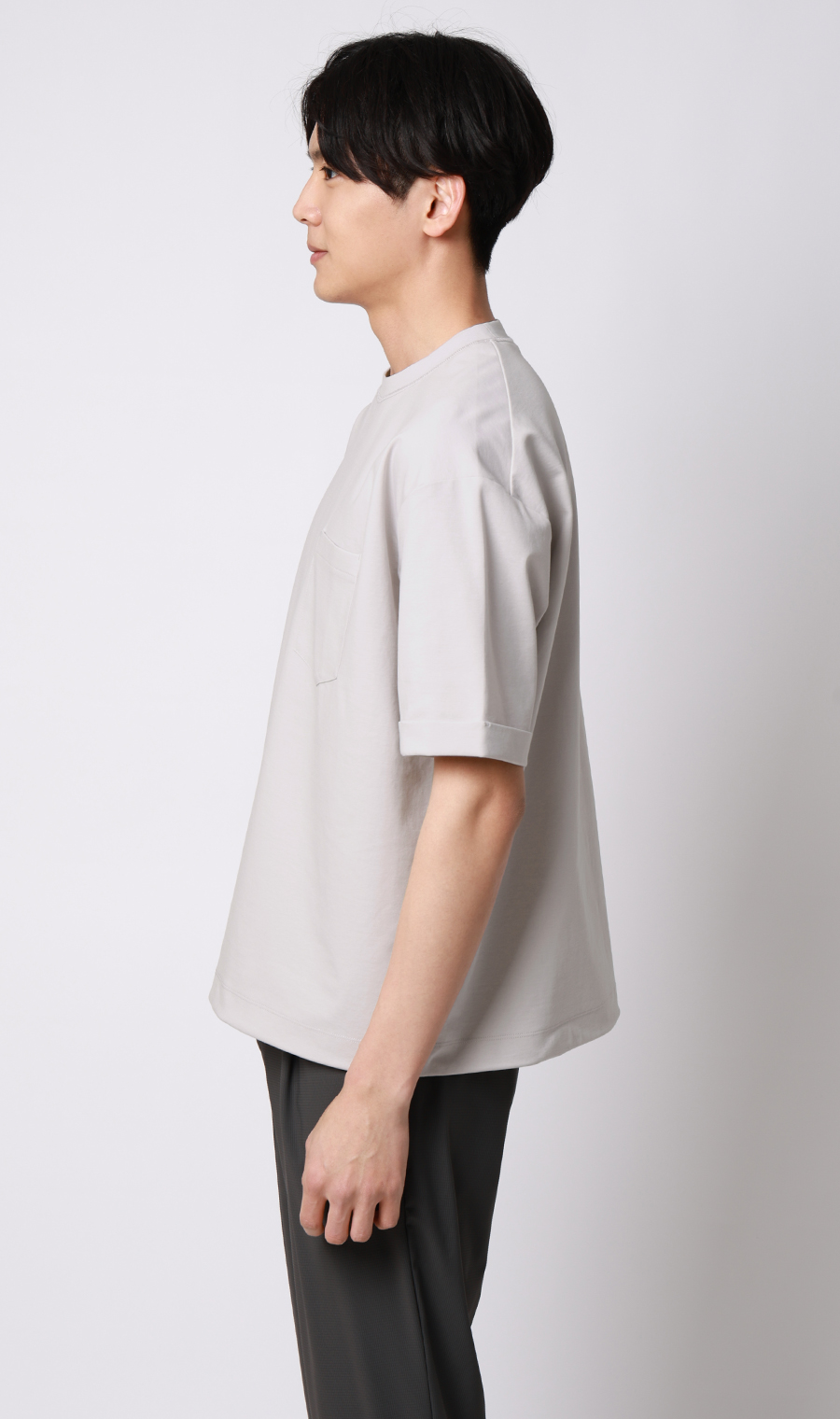 ポンチ裾ドローコードTシャツ【半袖】 ライトグレー S