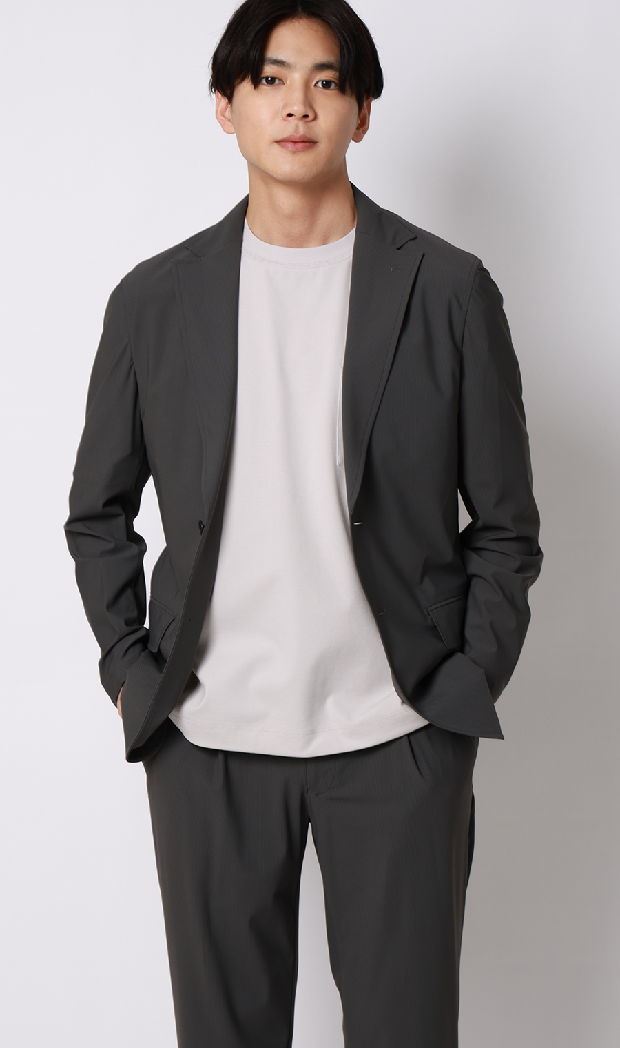 ポンチ裾ドローコードTシャツ【半袖】 ライトグレー S