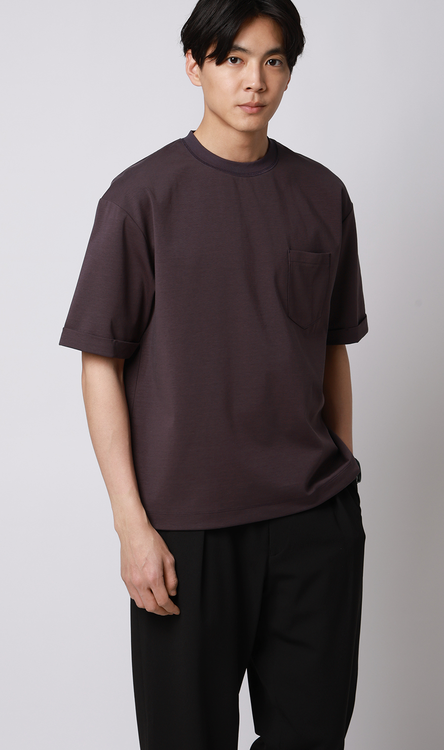 ポンチ裾ドローコードTシャツ【半袖】 パープル S